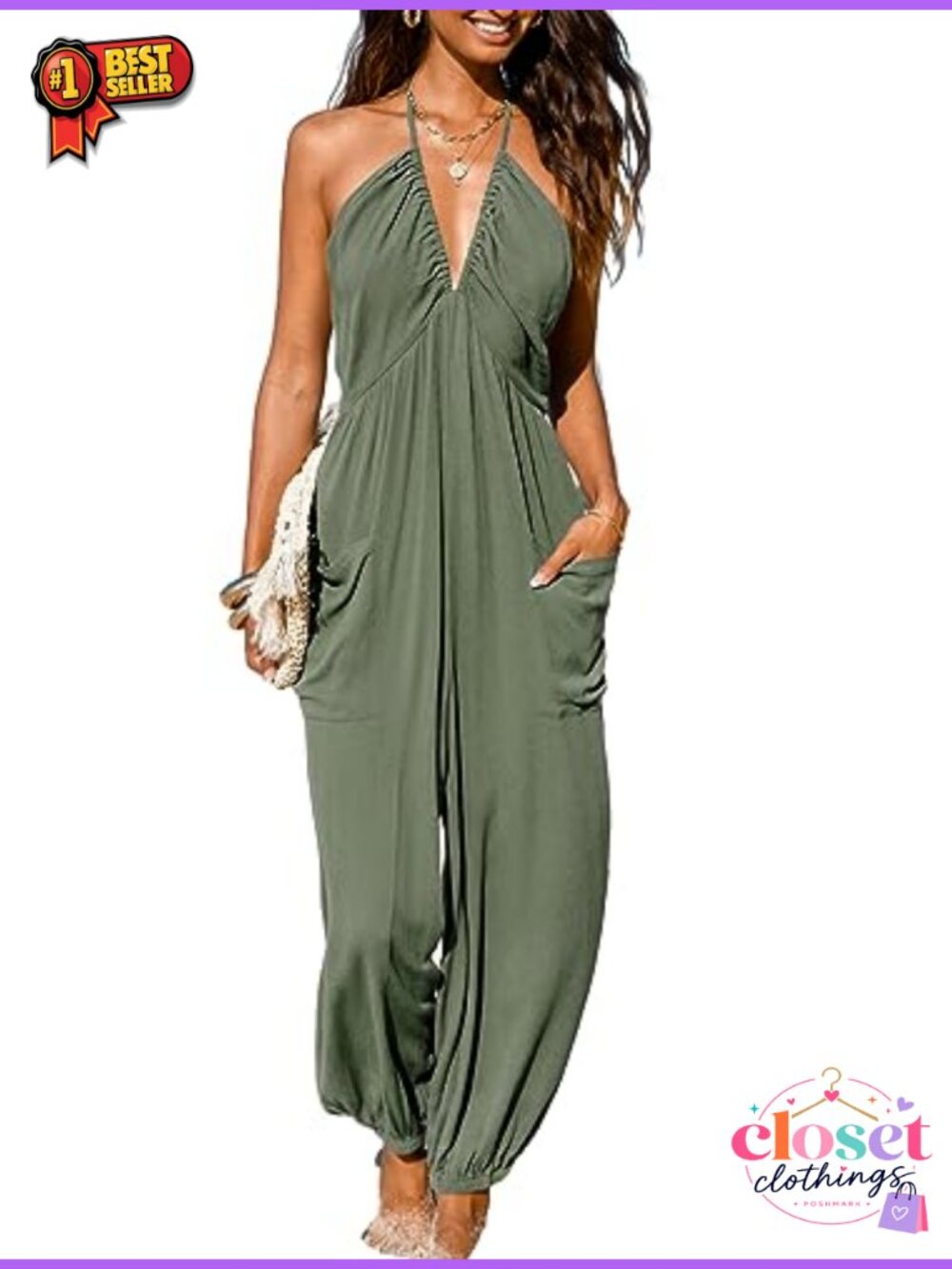 Cupshe Women Maxi Jumpsuit Halter Sleeveless Beach Resort Wear